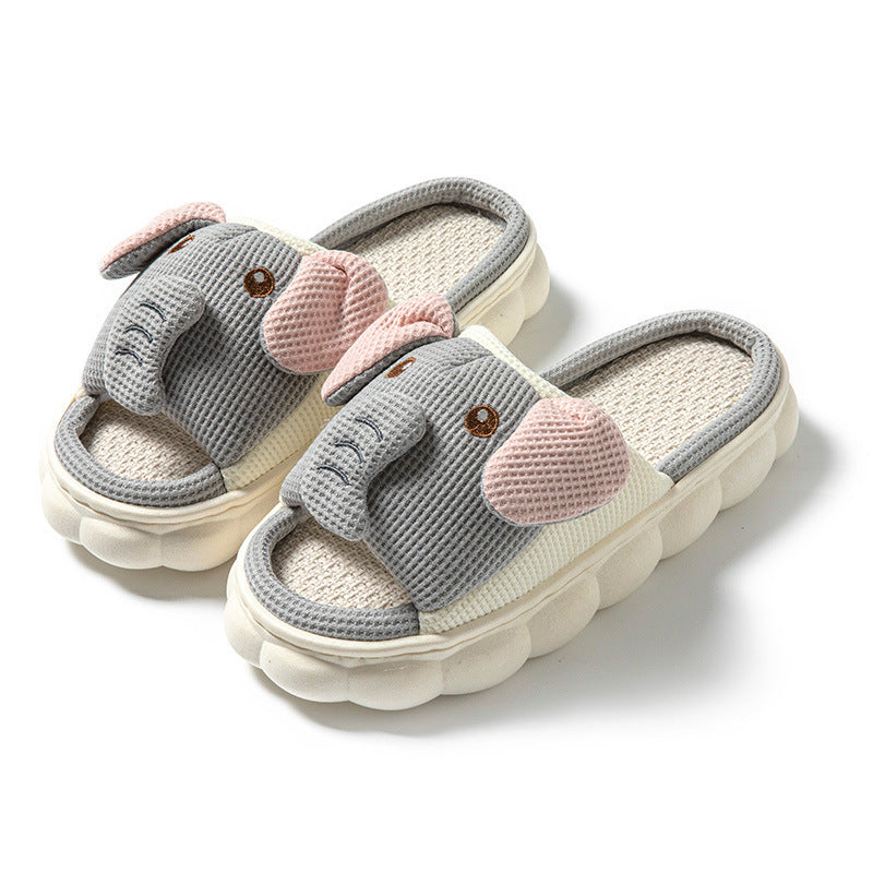 Couples Openings Open Toe Animal Linen Slippers - Amber Fashion UK