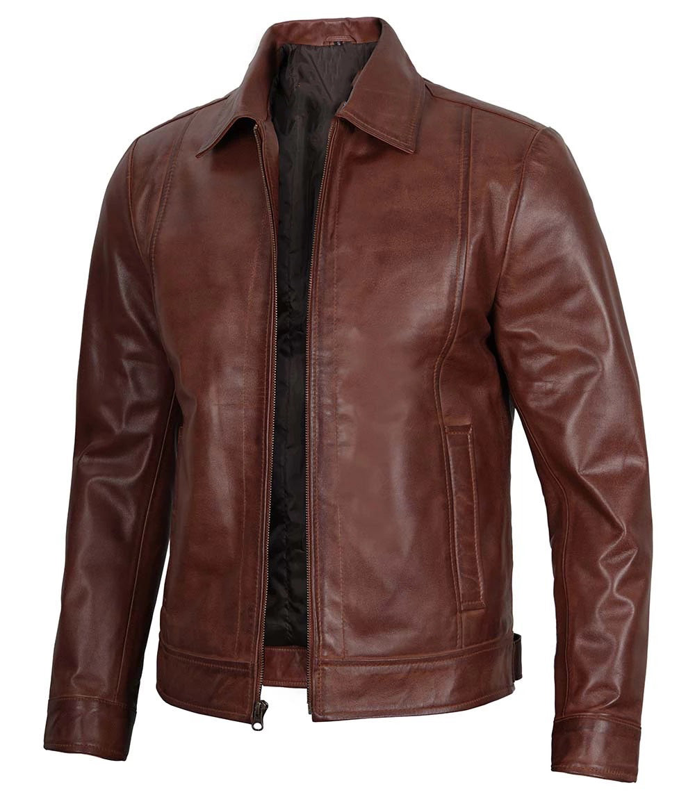 Men's Genuine Harrington Leather Jacket | Brown