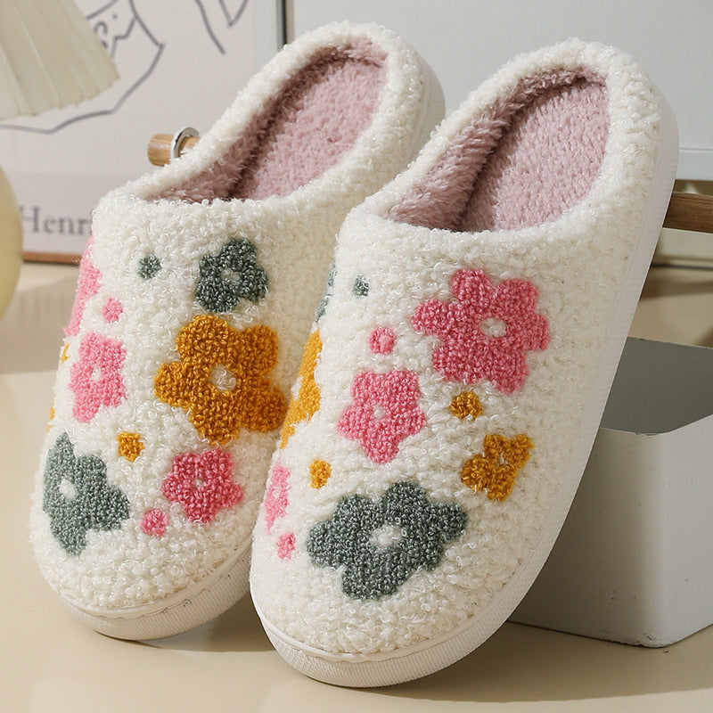 Warm Indoor Comfortable Colorful Flowers Cotton Slippers - Amber Fashion UK