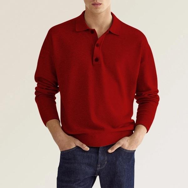 New Autumn Long Sleeve V-neck Buttons Men's Casual Jacket Polo Shirt - Amber Fashion UK