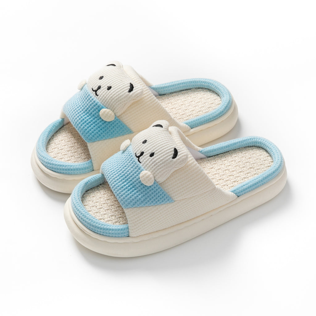 Cute Cartoon Bear Slippers Spring And Autumn Fashion Thick-soled  Mute Linen Slipper Women's House Shoes - Amber Fashion UK