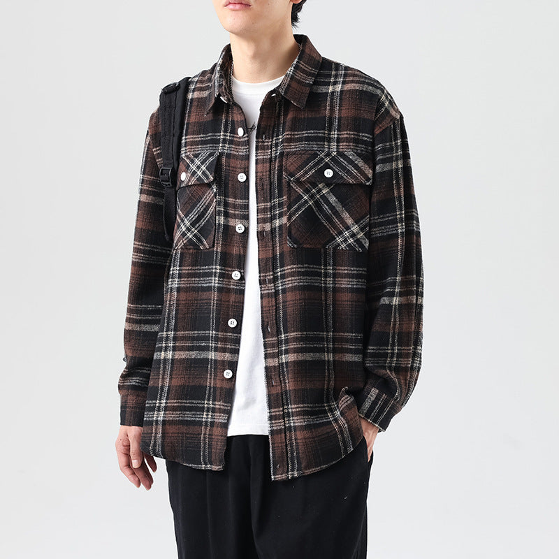 Brushed Plaid Long Sleeve Shirt - Amber Fashion UK