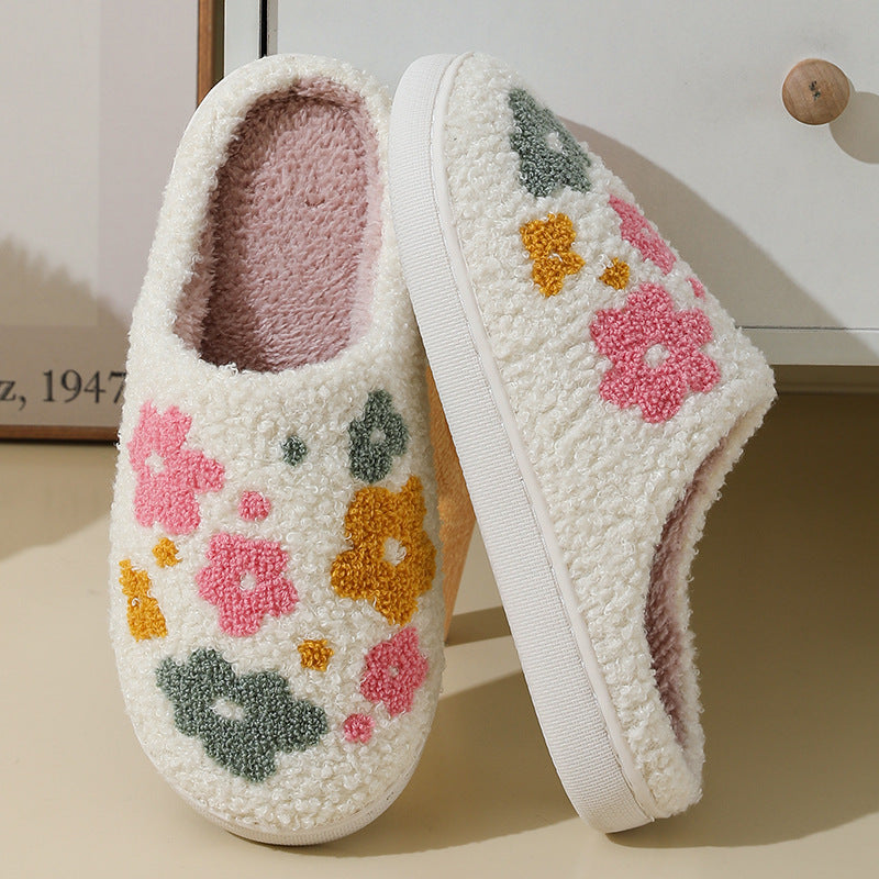 Warm Indoor Comfortable Colorful Flowers Cotton Slippers - Amber Fashion UK