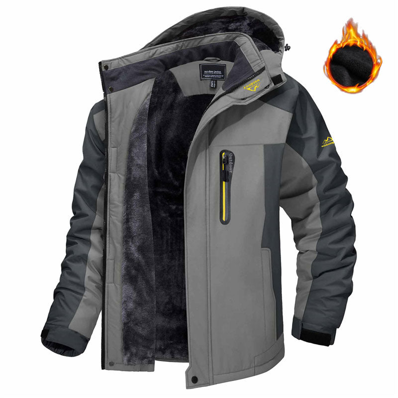 Winter Hooded Jacket Fashion Casual Warm Fleece Coat Windproof Rainproof Parka Windbreaker Men's Top - Amber Fashion UK