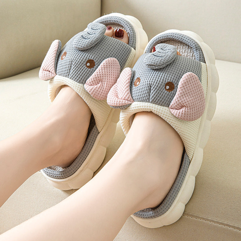 Couples Openings Open Toe Animal Linen Slippers - Amber Fashion UK
