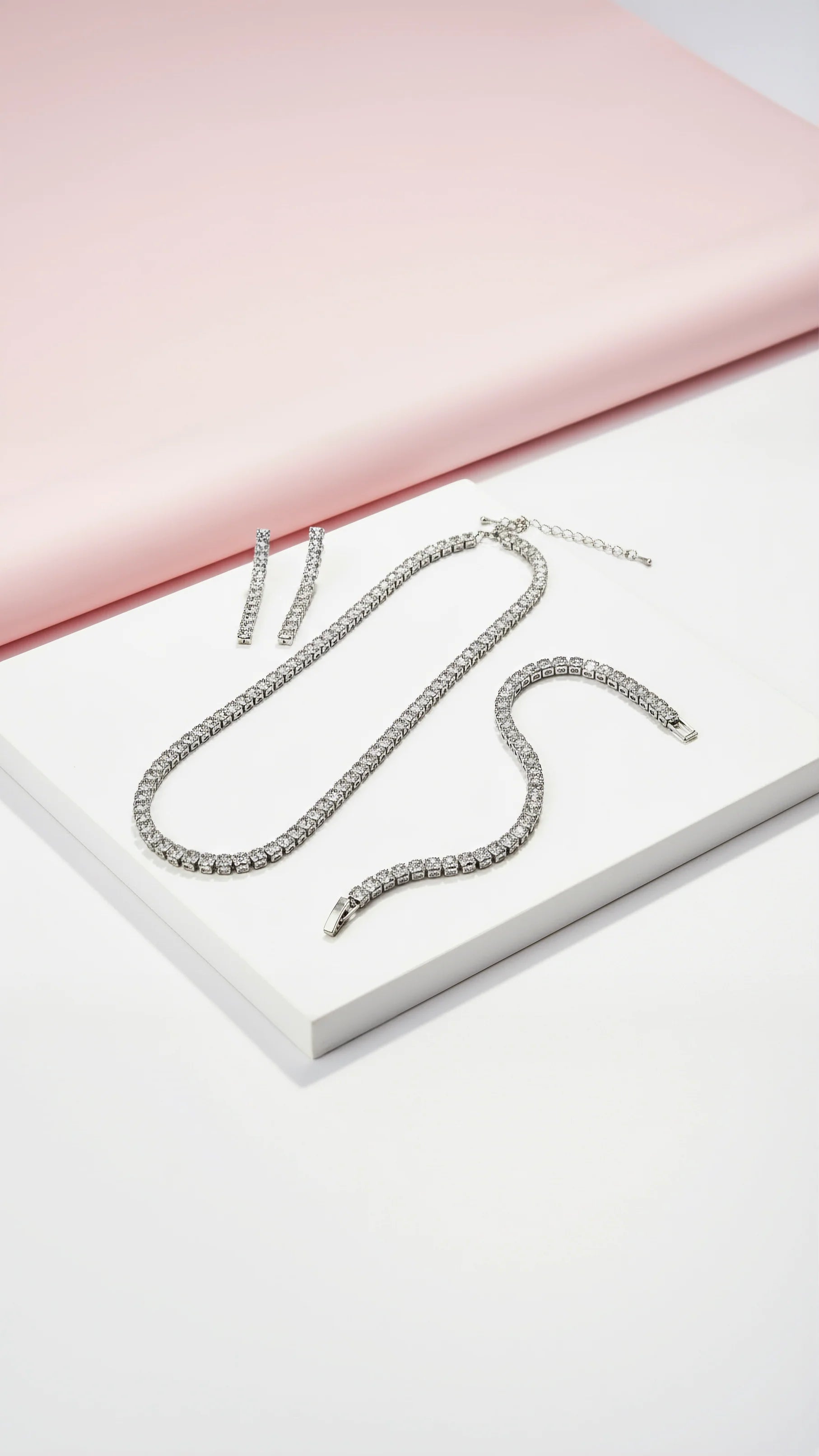 Square Cut Crystal Tennis Necklace Trio Set