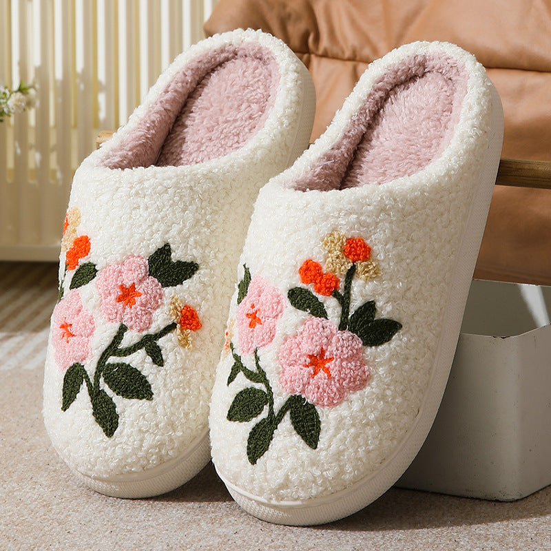 Warm Indoor Comfortable Colorful Flowers Cotton Slippers - Amber Fashion UK