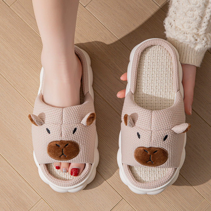 Open Toe  Couple Indoor Non-slip Linen Slippers - Amber Fashion UK