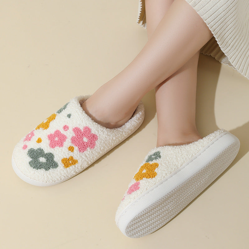 Warm Indoor Comfortable Colorful Flowers Cotton Slippers - Amber Fashion UK