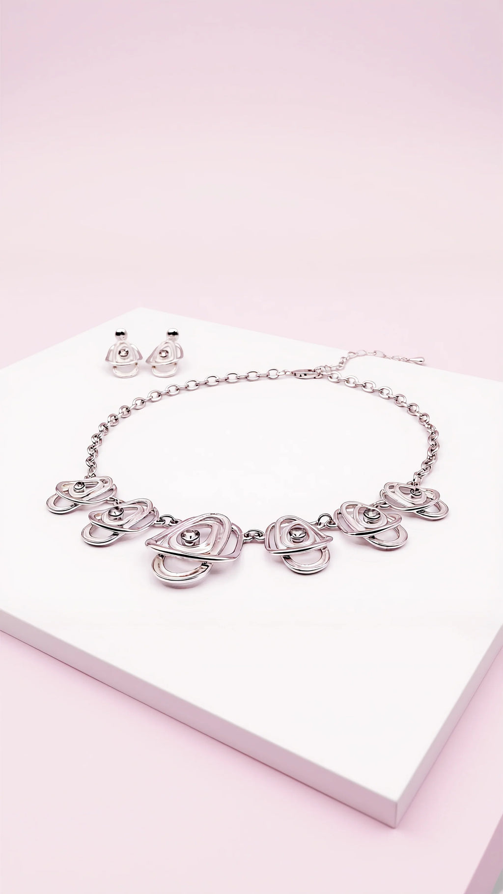 Abstract Layered Crystal Necklace & Earrings Set