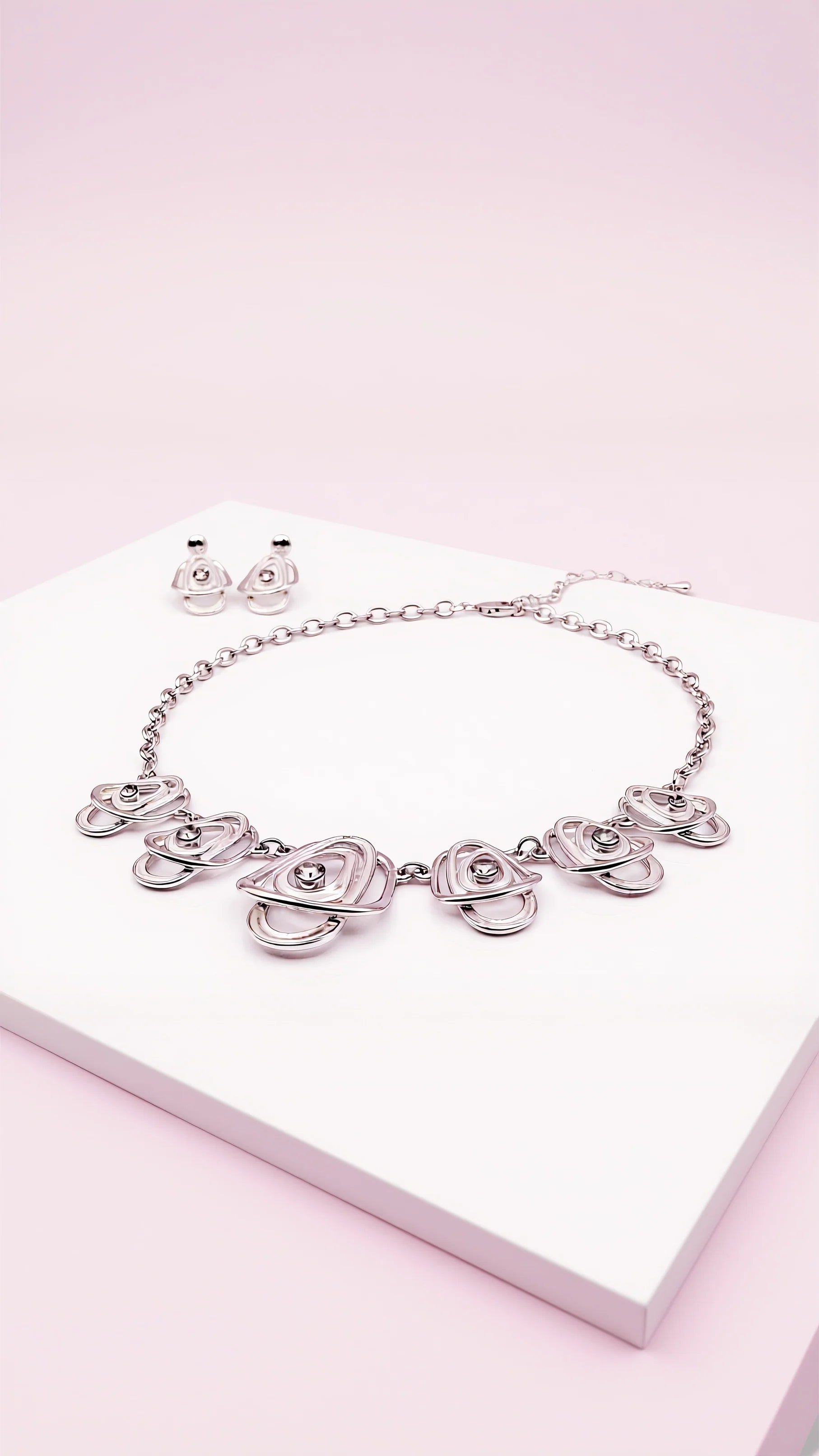 Abstract Layered Crystal Necklace & Earrings Set