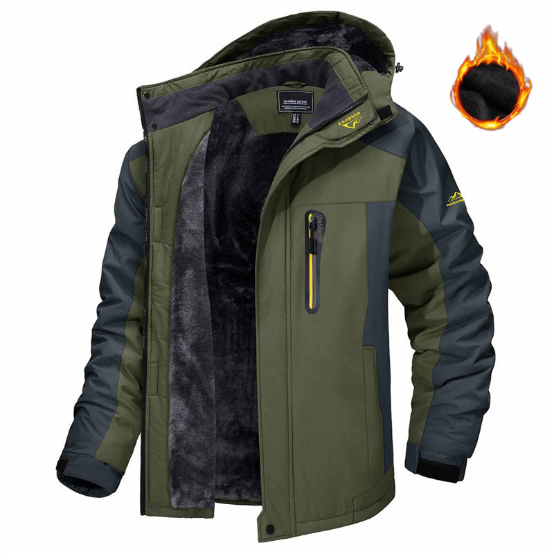 Winter Hooded Jacket Fashion Casual Warm Fleece Coat Windproof Rainproof Parka Windbreaker Men's Top - Amber Fashion UK