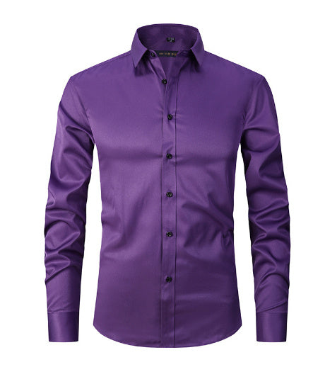 Men's Stretch Shirt Long Sleeve Non-ironing Slim Fit - Amber Fashion UK