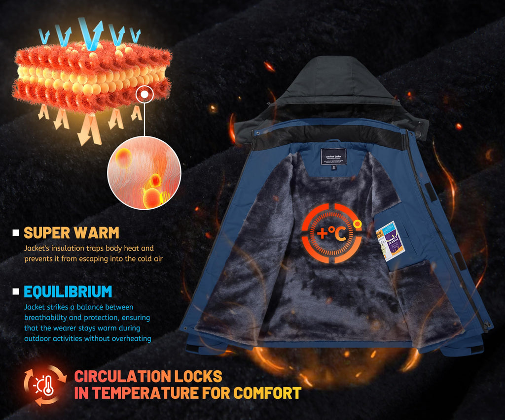 TACVASEN Men's Waterproof Fleece Mountain Jacket Windproof Warm Ski Jacket Multi-Pockets