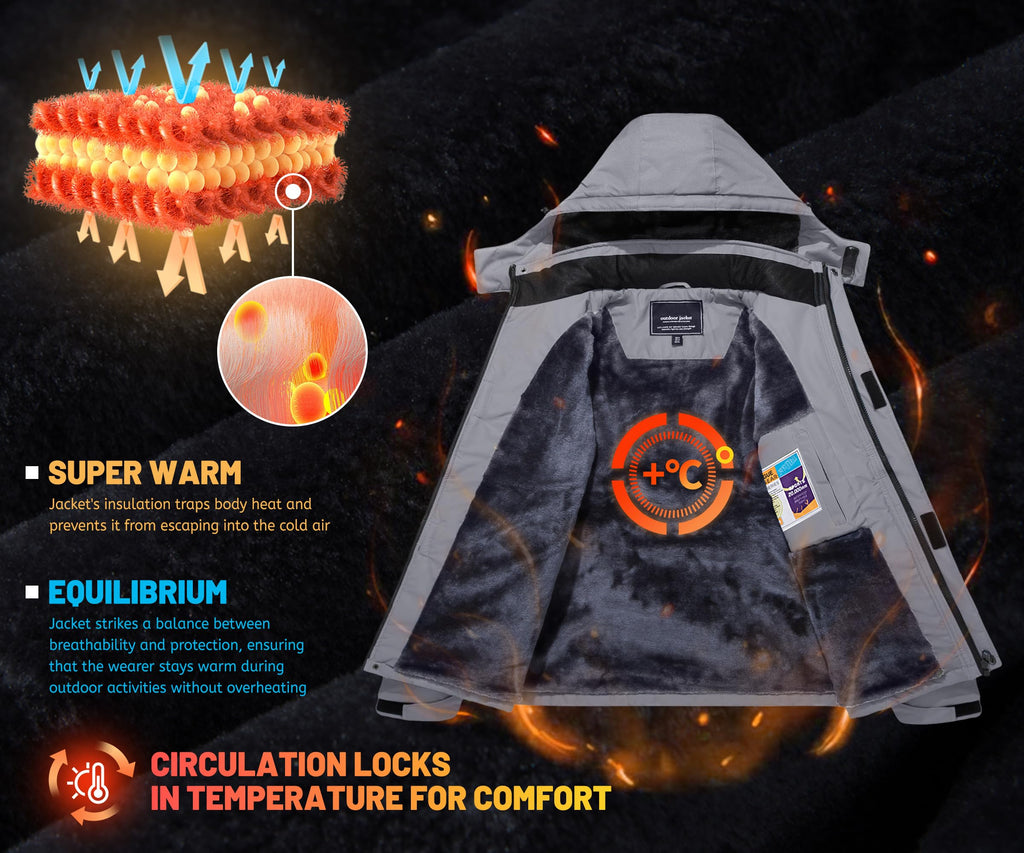 TACVASEN Men's Waterproof Fleece Mountain Jacket Windproof Warm Ski Jacket Multi-Pockets