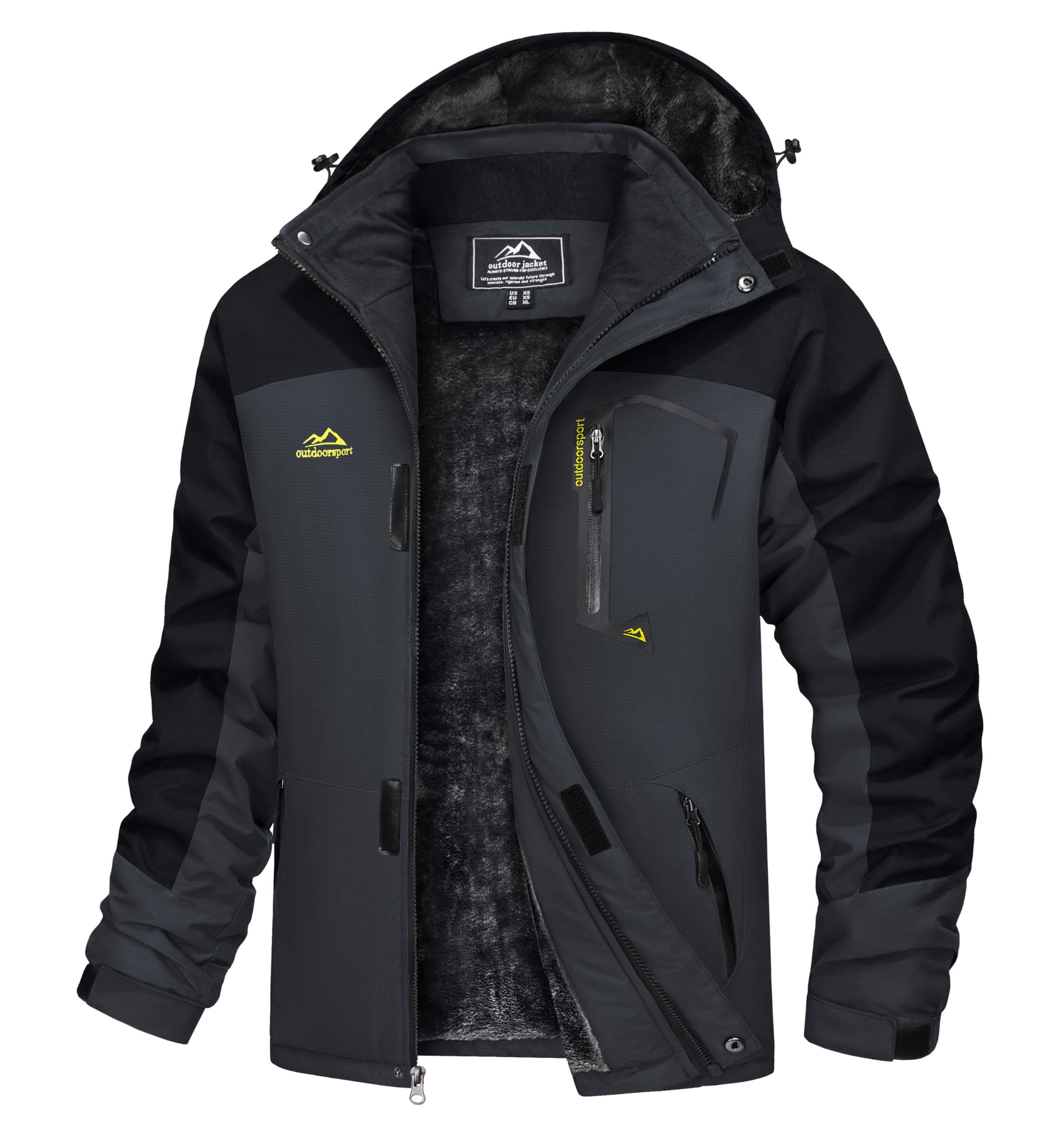 TACVASEN Men's Waterproof Fleece Mountain Jacket Windproof Warm Ski Jacket Multi-Pockets