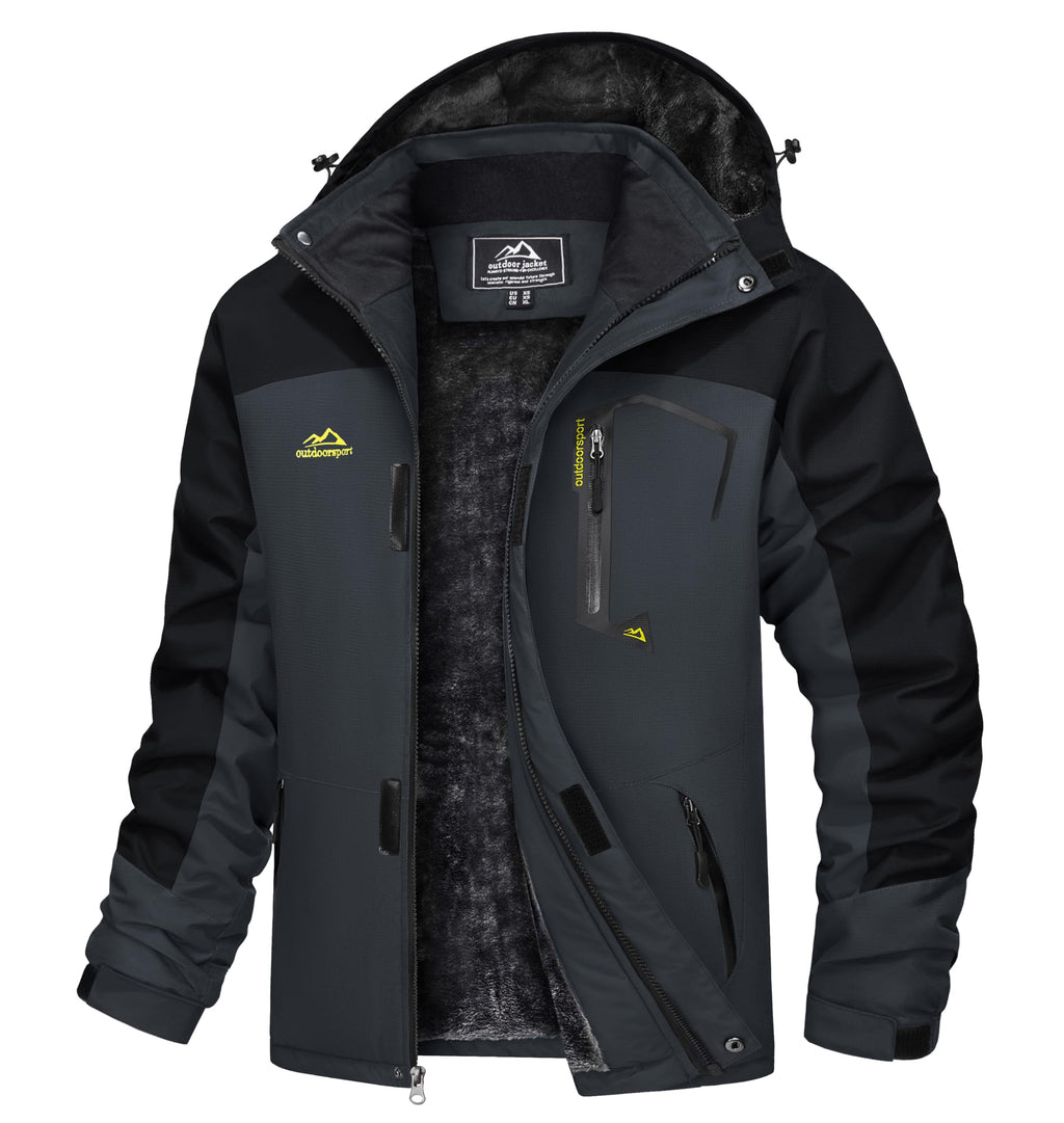 TACVASEN Men's Waterproof Fleece Mountain Jacket Windproof Warm Ski Jacket Multi-Pockets