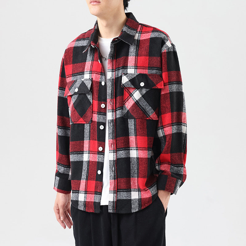 Brushed Plaid Long Sleeve Shirt - Amber Fashion UK