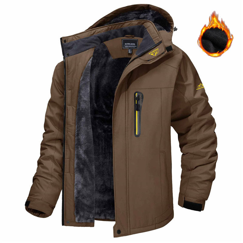 Winter Hooded Jacket Fashion Casual Warm Fleece Coat Windproof Rainproof Parka Windbreaker Men's Top - Amber Fashion UK