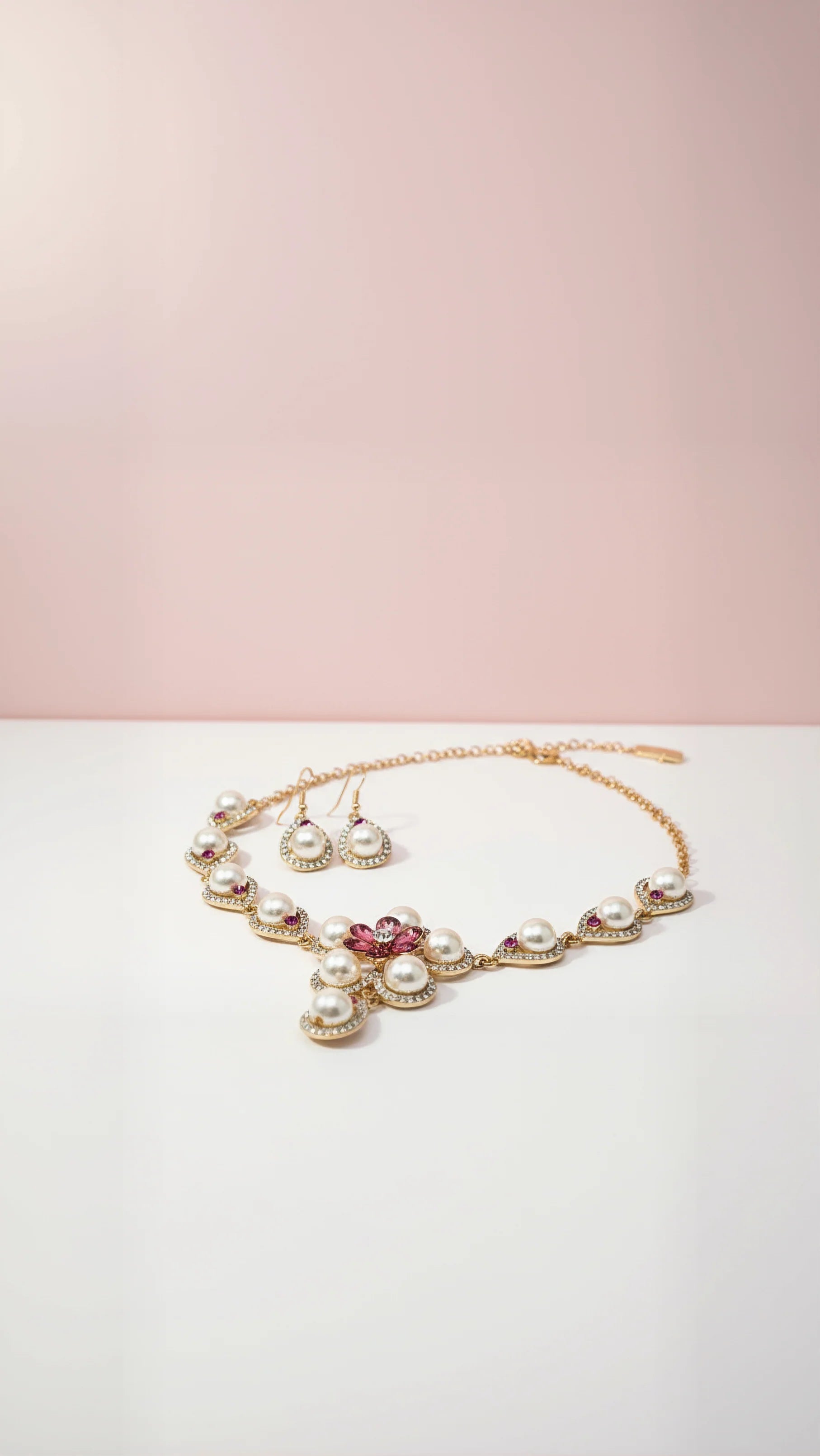 Pearl Crystal Flower Necklace & Earrings Set