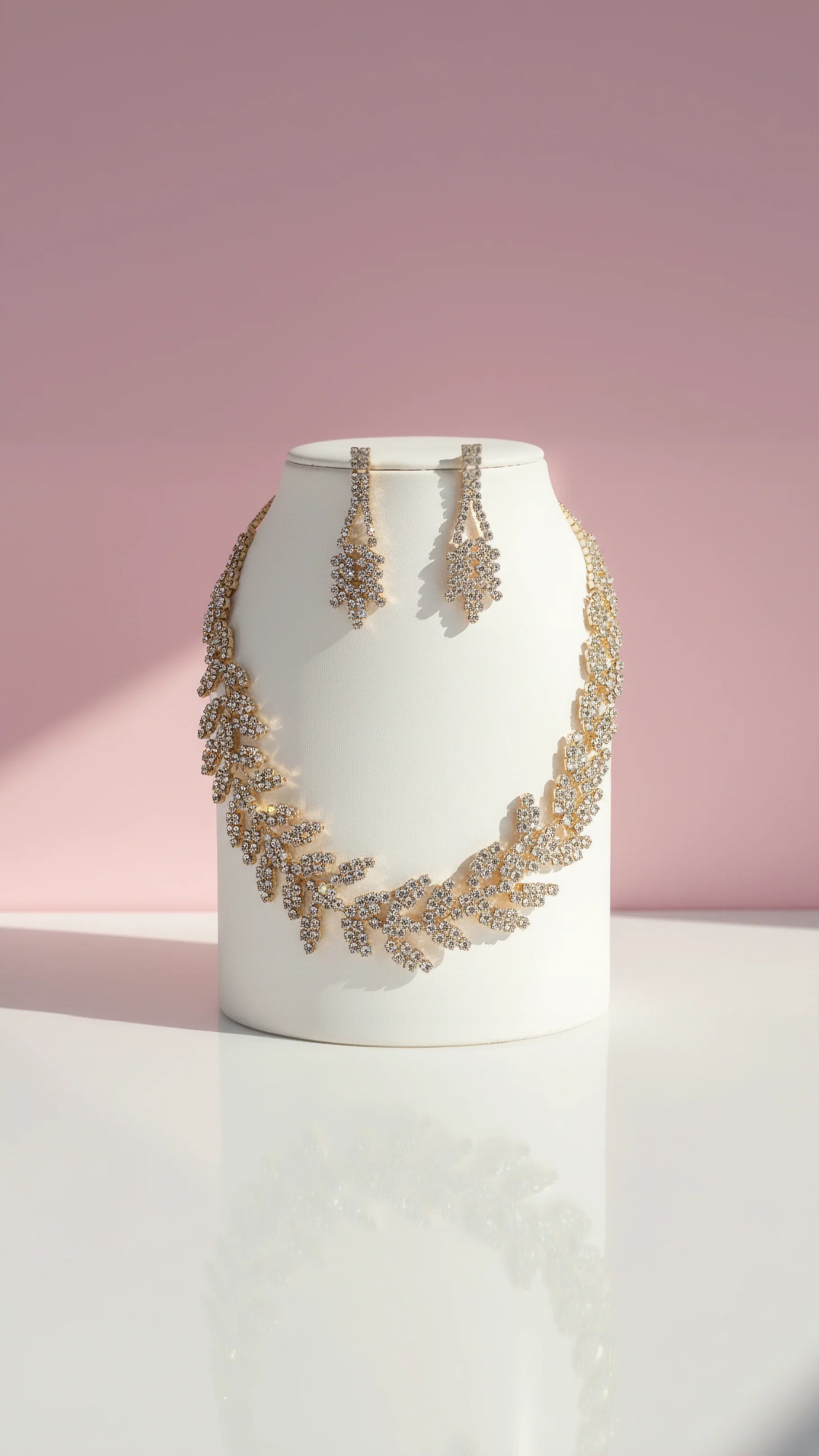 Crystal Leaf Layered Necklace & Earrings Set