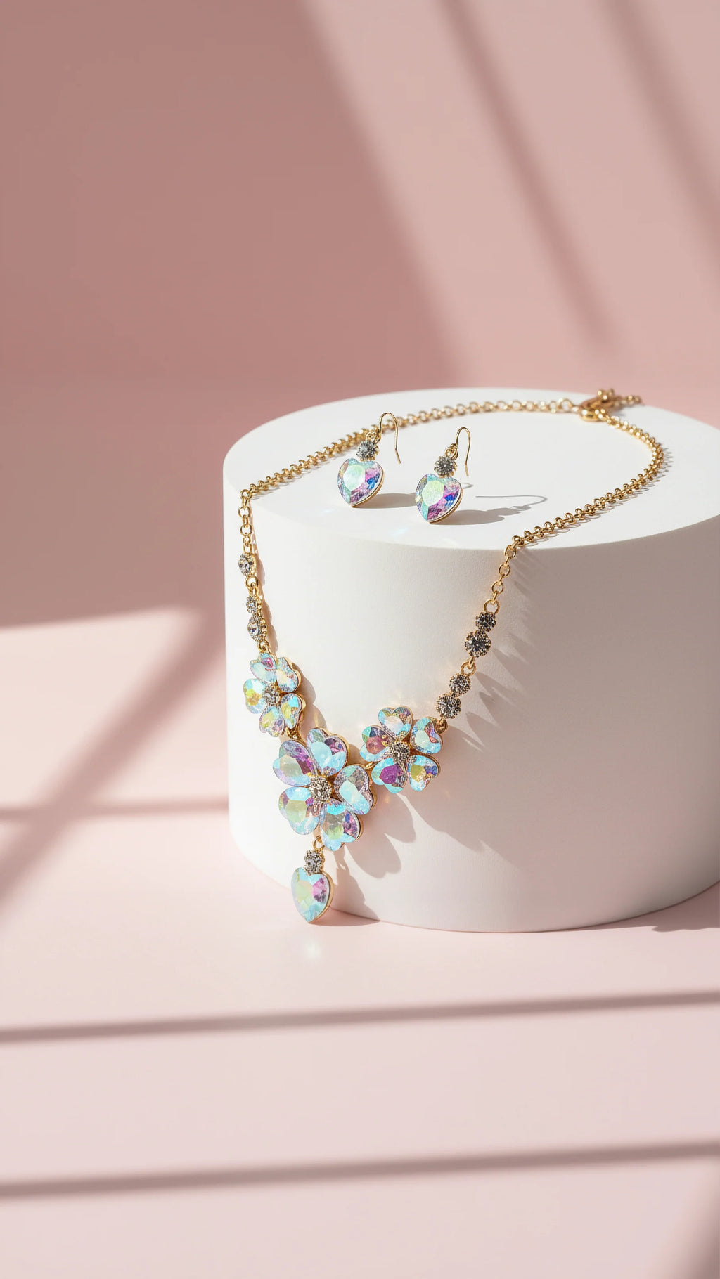 Flower Cluster Crystal Necklace & Earrings Set