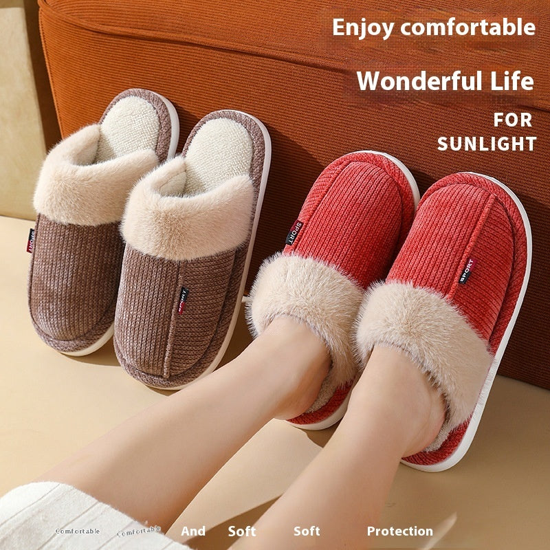 Fur Mouth Home Non-slip Thermal Cotton Slippers - Amber Fashion UK