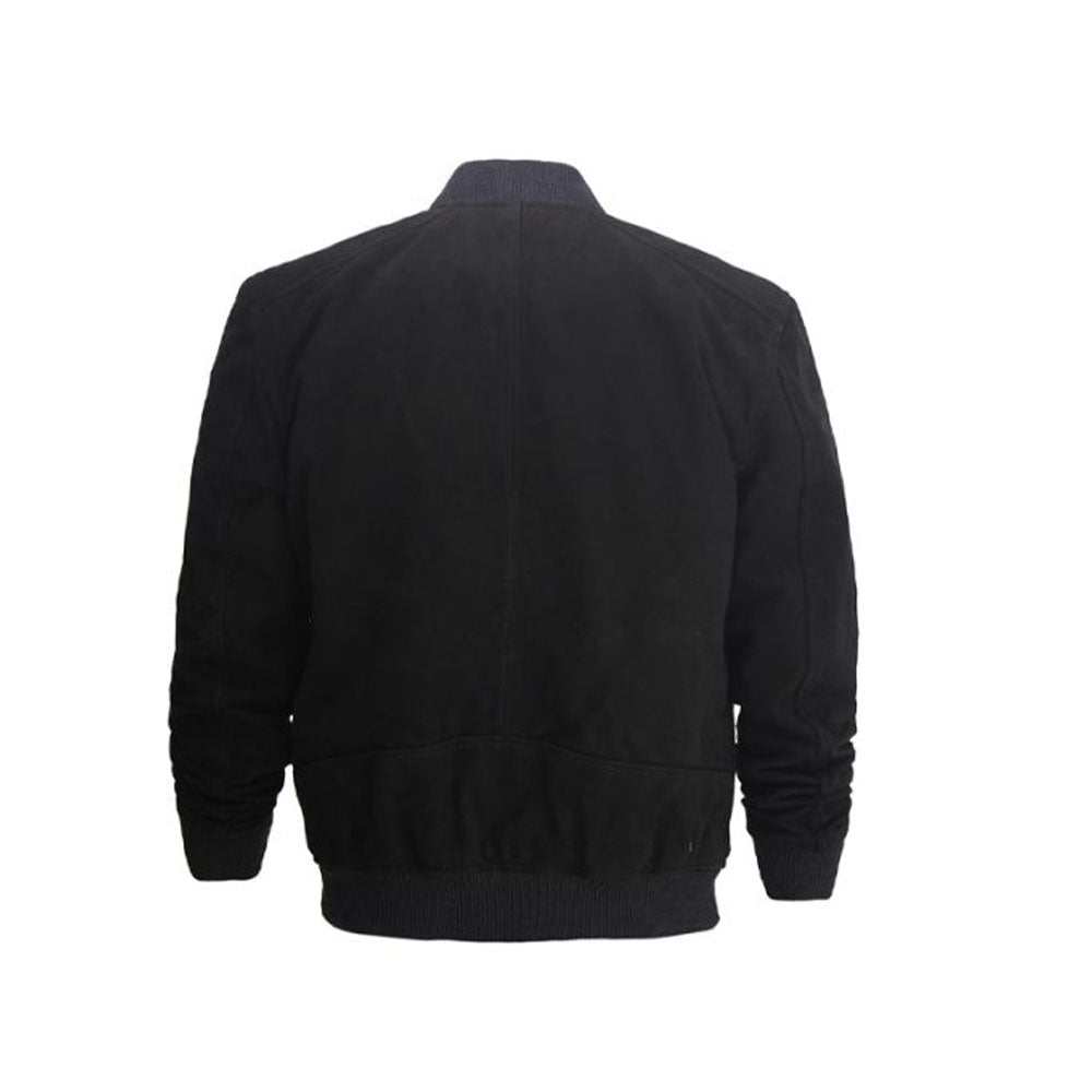 Men's  Suede Leather Bomber Jacket | Black