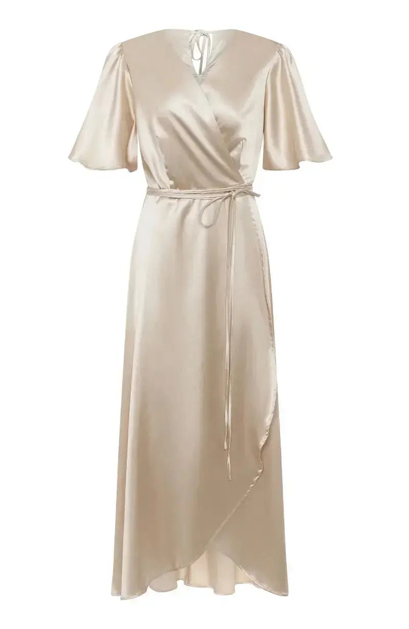 Florence Waterfall Dress in Champagne Satin