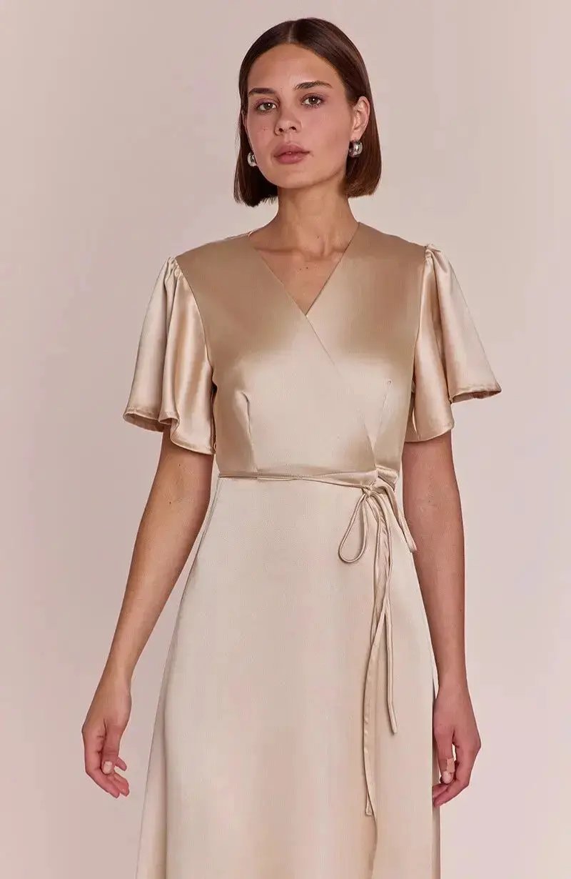 Florence Waterfall Dress in Champagne Satin