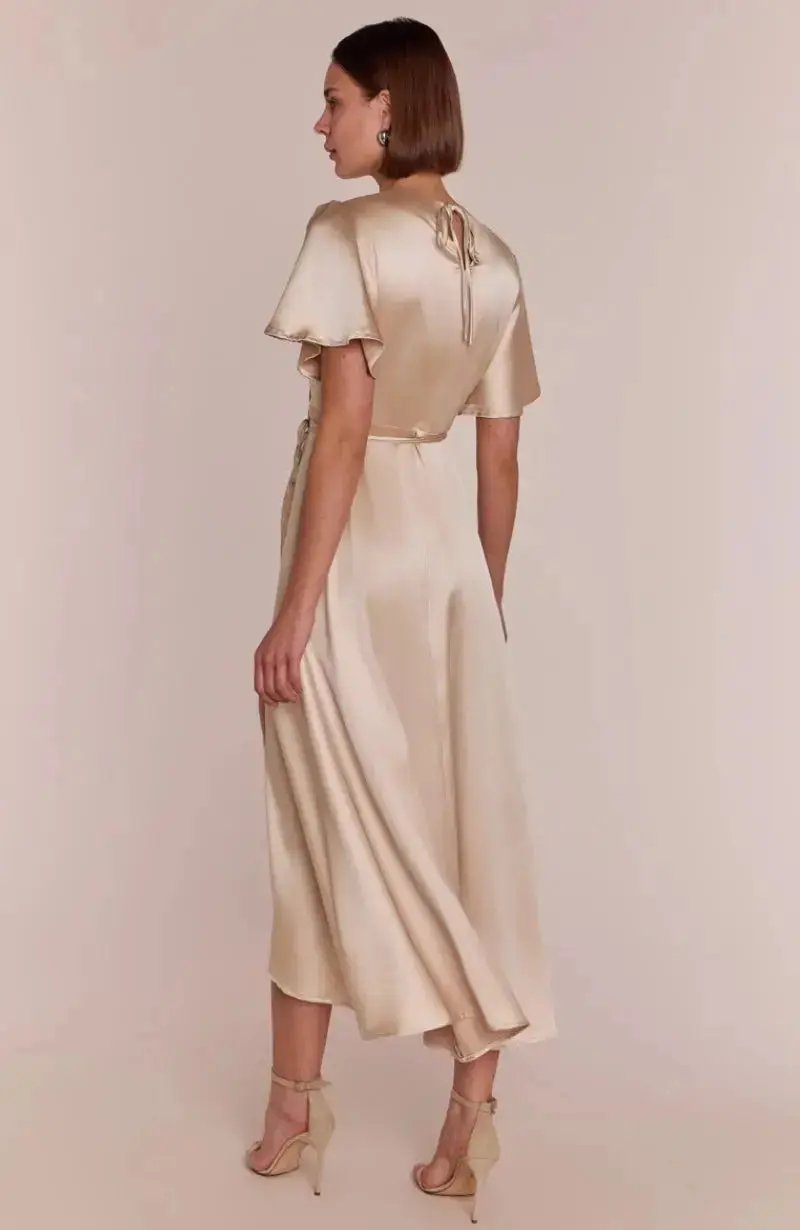 Florence Waterfall Dress in Champagne Satin