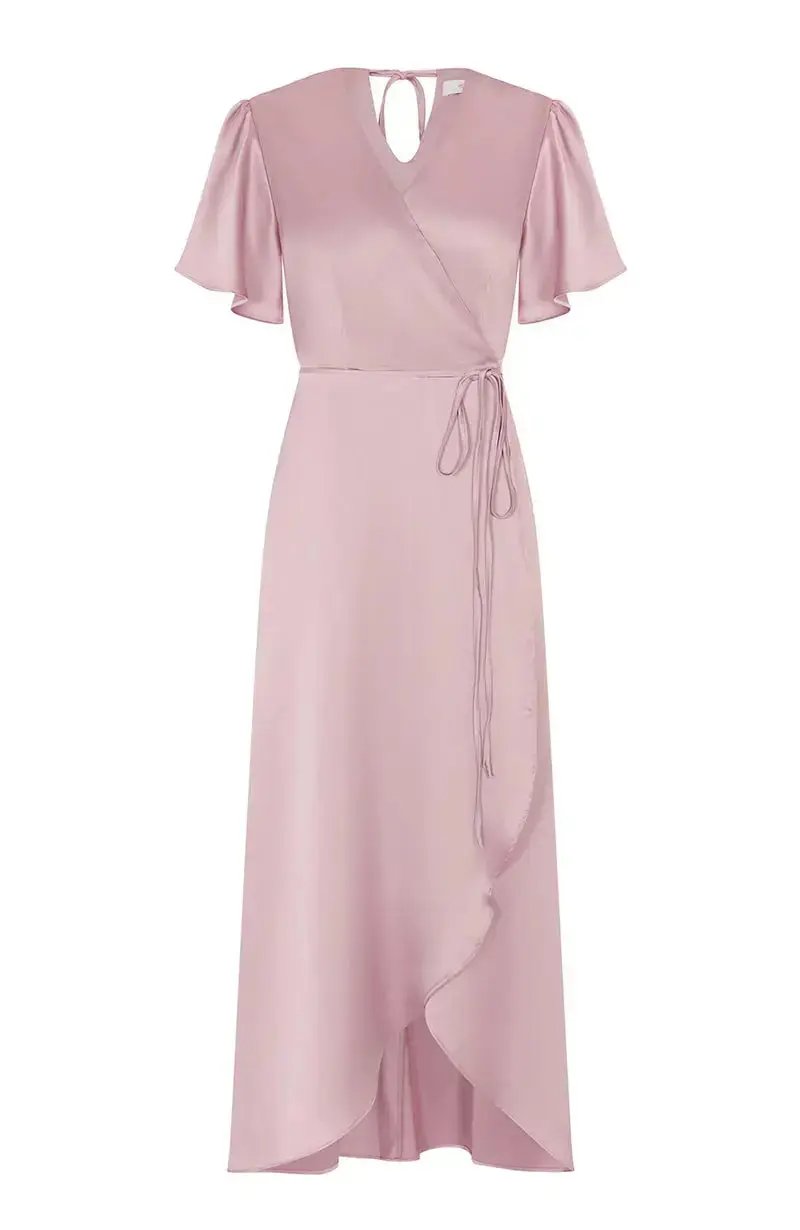 Florence Waterfall Dress in Rose Pink Satin