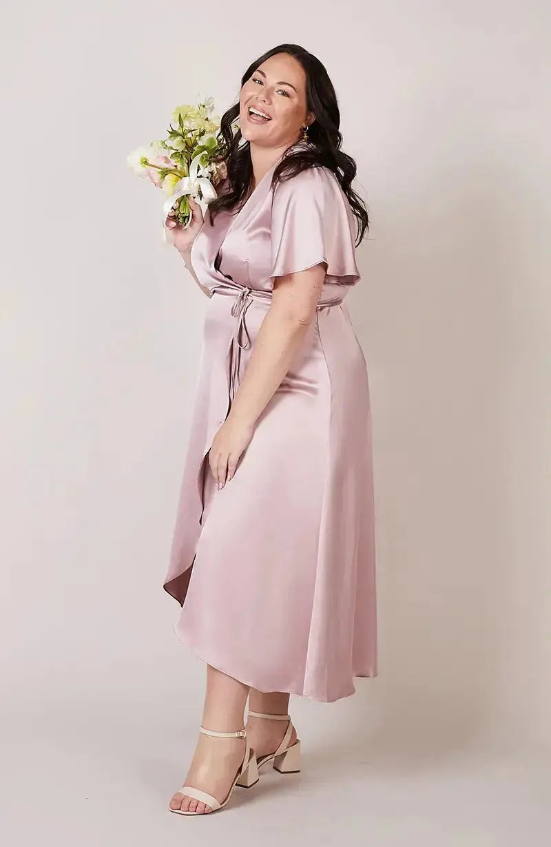 Florence Waterfall Dress in Rose Pink Satin