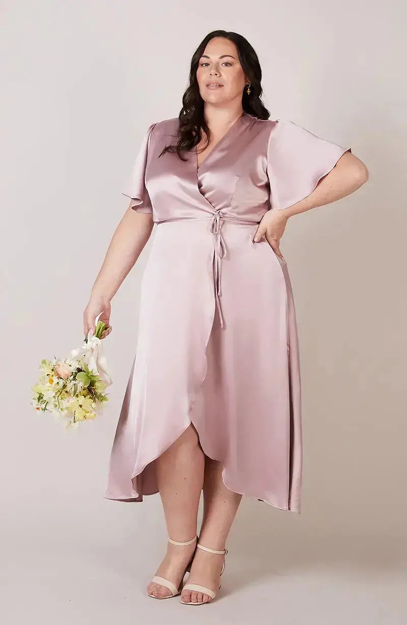 Florence Waterfall Dress in Rose Pink Satin