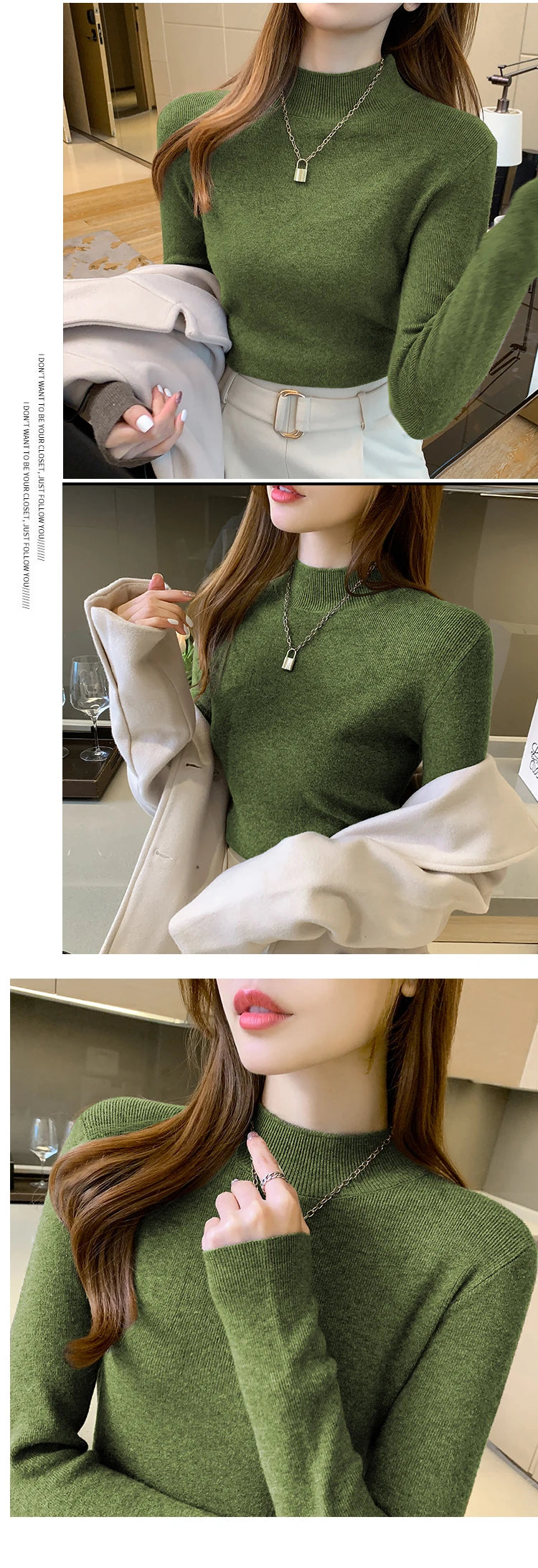 AOSSVIAO Turtleneck Sweater Women Fashion 2024 New Stretch Tops Women Knitted Pullovers Long Sleeve Bottoming Knitted Sweater - Amber Fashion UK