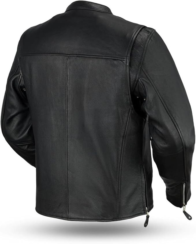 Men's Leather Biker Jacket with Zipper Closure | Black