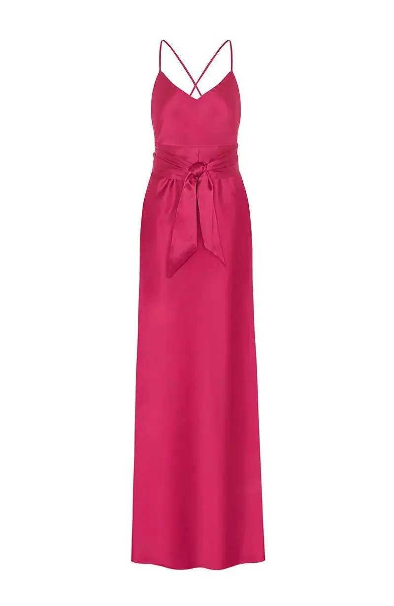 Brooklyn Dress in Hot Pink Satin