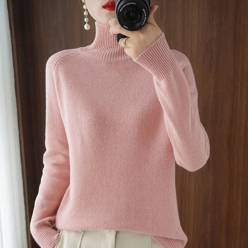 Turtleneck Pullover Fall/winter 2023 Cashmere Sweater Women Pure Color Casual Long-sleeved Loose Pullover Bottoming Women's - Amber Fashion UK
