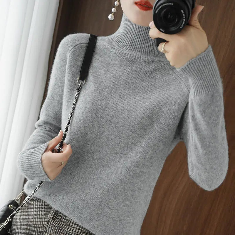 Turtleneck Pullover Fall/winter 2023 Cashmere Sweater Women Pure Color Casual Long-sleeved Loose Pullover Bottoming Women's - Amber Fashion UK