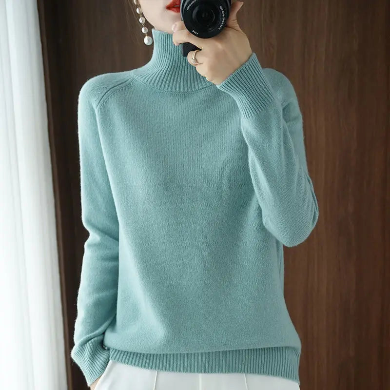 Turtleneck Pullover Fall/winter 2023 Cashmere Sweater Women Pure Color Casual Long-sleeved Loose Pullover Bottoming Women's - Amber Fashion UK