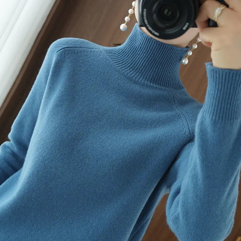 Turtleneck Pullover Fall/winter 2023 Cashmere Sweater Women Pure Color Casual Long-sleeved Loose Pullover Bottoming Women's - Amber Fashion UK