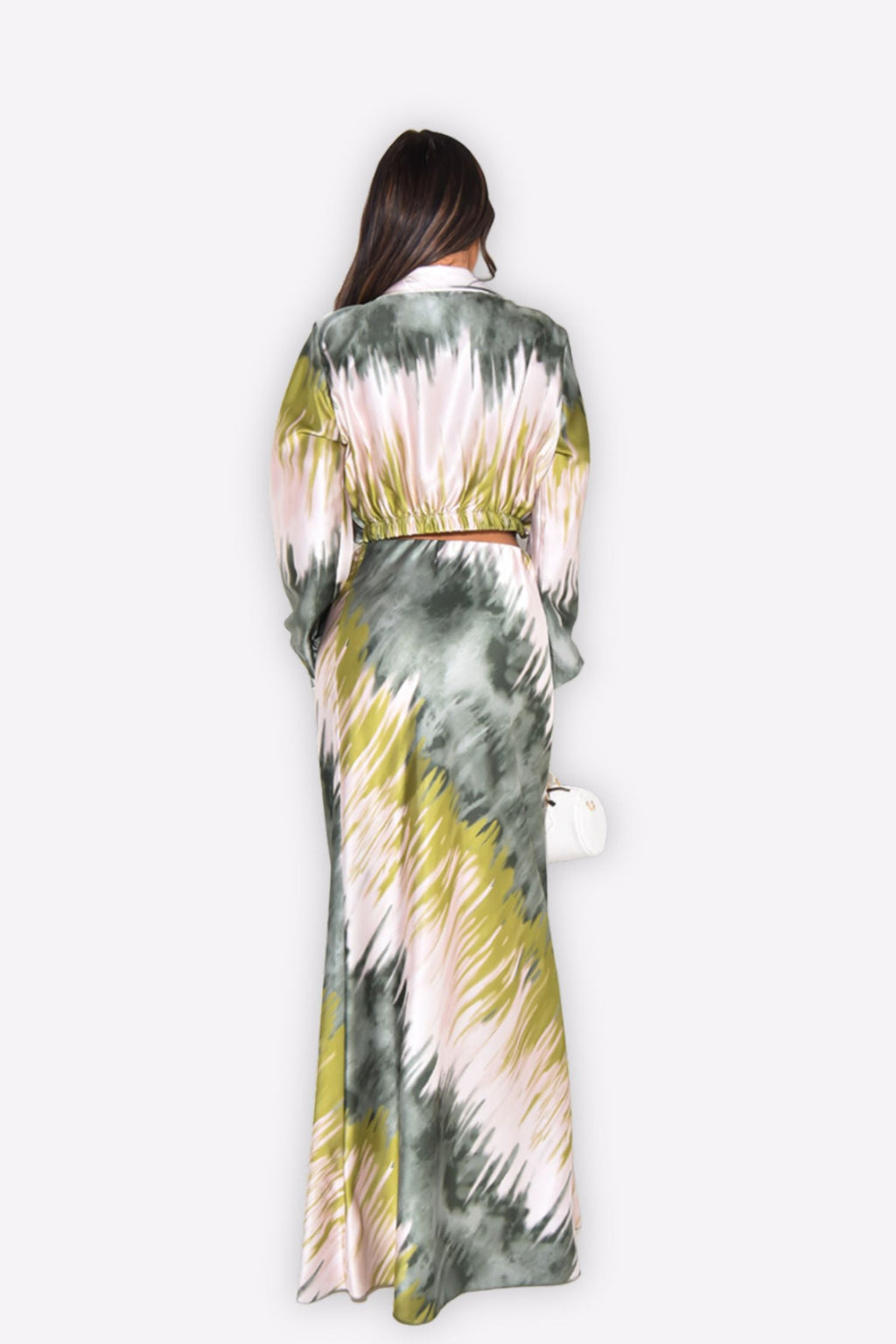 Satin Pink & Orange Printed Maxi Skirt Co-ord Set - Amber Fashion UK