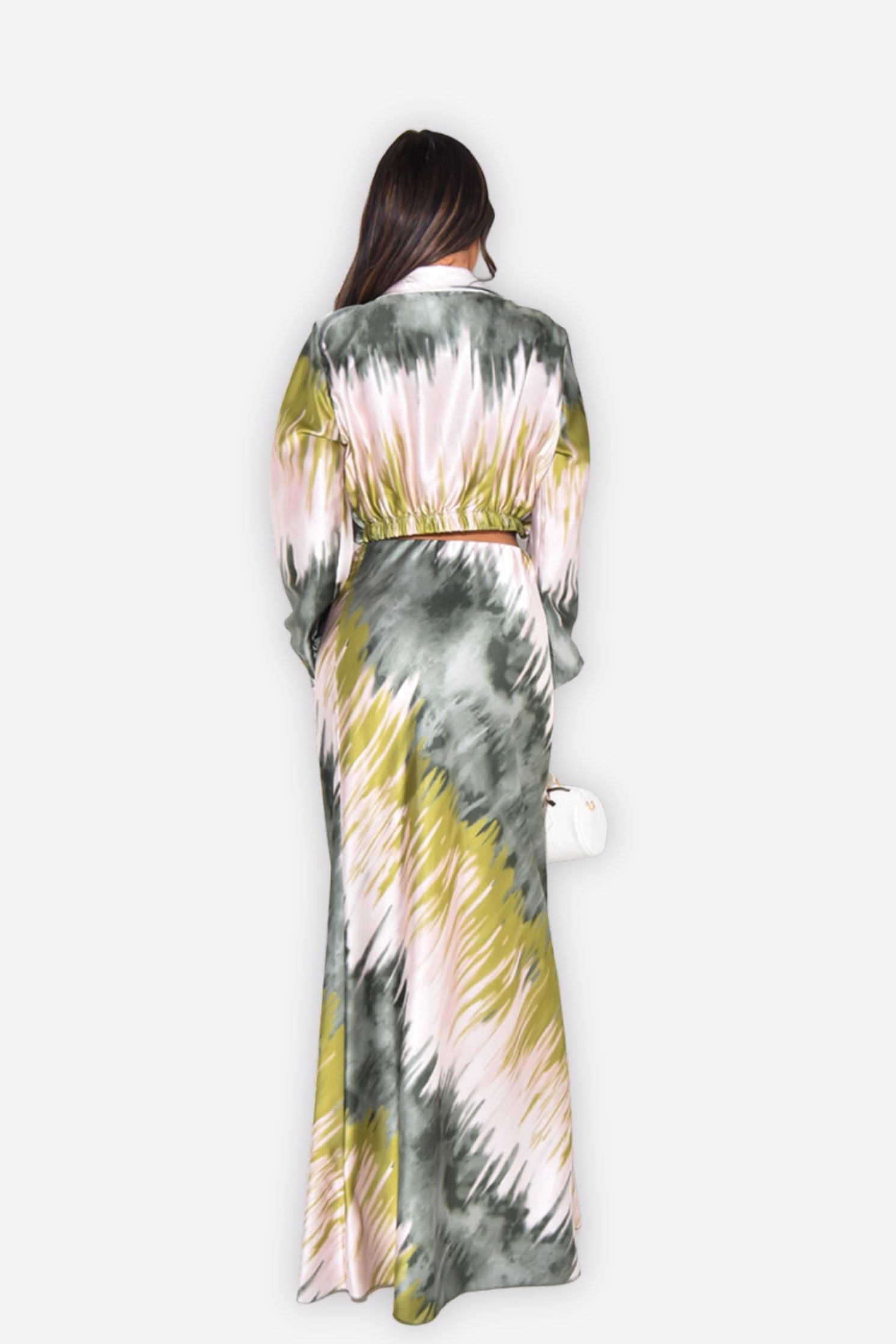 Satin Pink & Orange Printed Maxi Skirt Co-ord Set - Amber Fashion UK