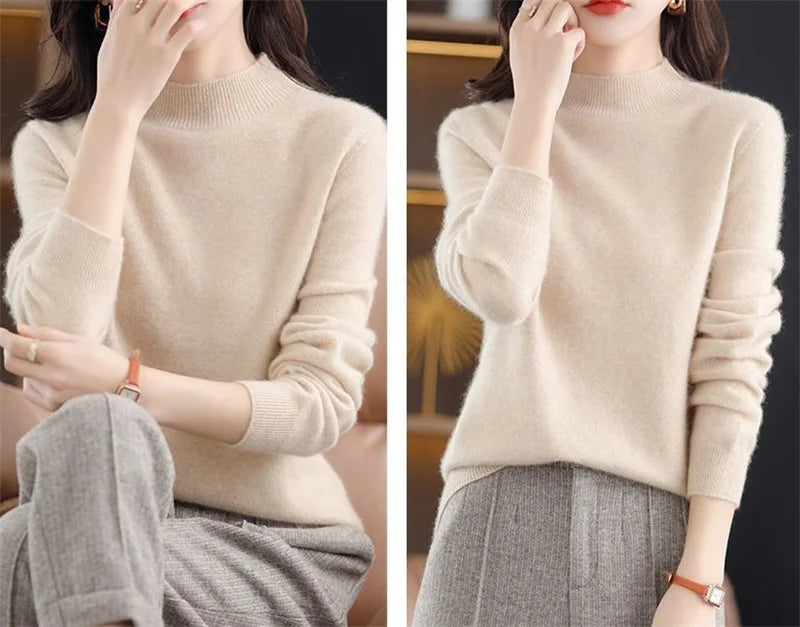 Womens Sweaters 2023 New Fashion Turtleneck Sweater Women Soft Knitted Ladies Sweater Winter Tops Pullover Jumpers Ladies - Amber Fashion UK