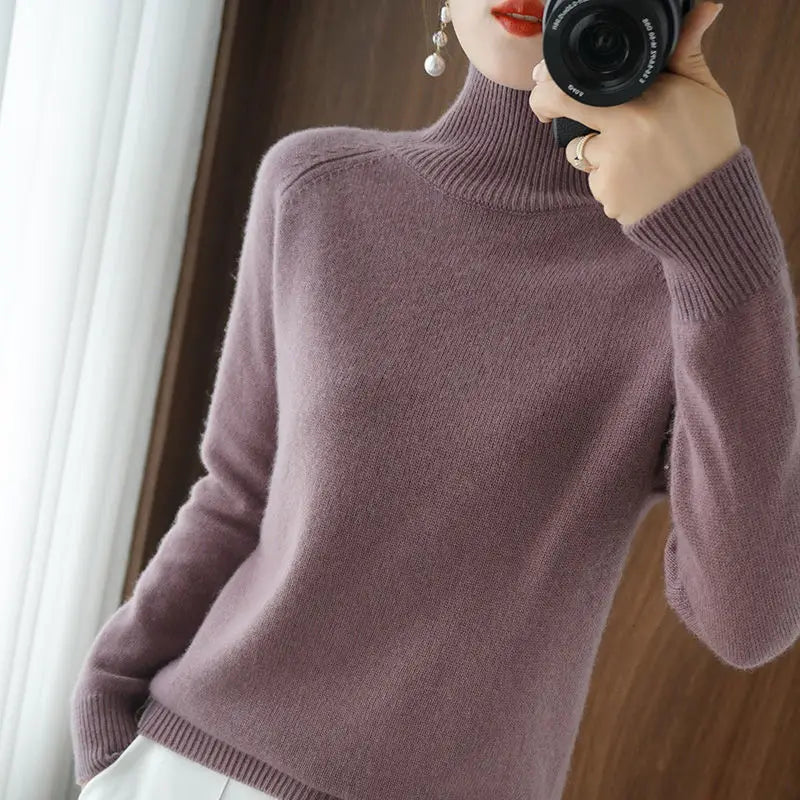 Turtleneck Pullover Fall/winter 2023 Cashmere Sweater Women Pure Color Casual Long-sleeved Loose Pullover Bottoming Women's - Amber Fashion UK