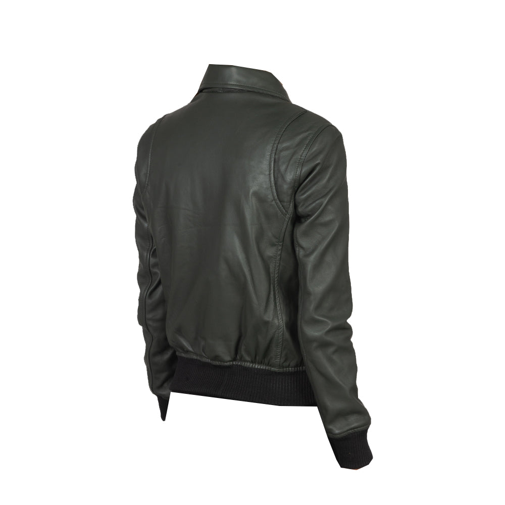 Women's Pure Bomber Leather Jacket | Green