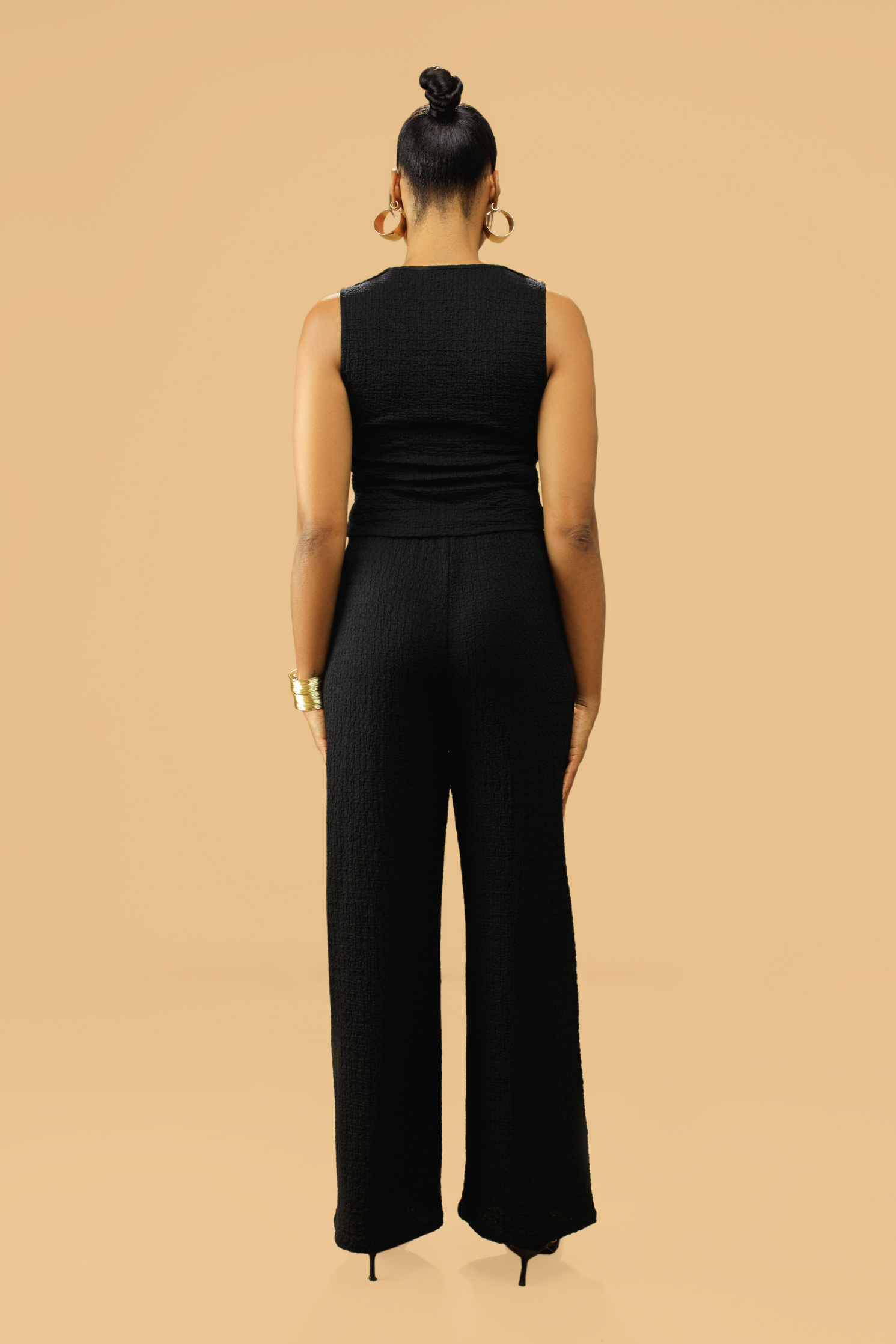 Women's Textured V-Neck Button-Up Waistcoat Co-ord Set - Amber Fashion UK