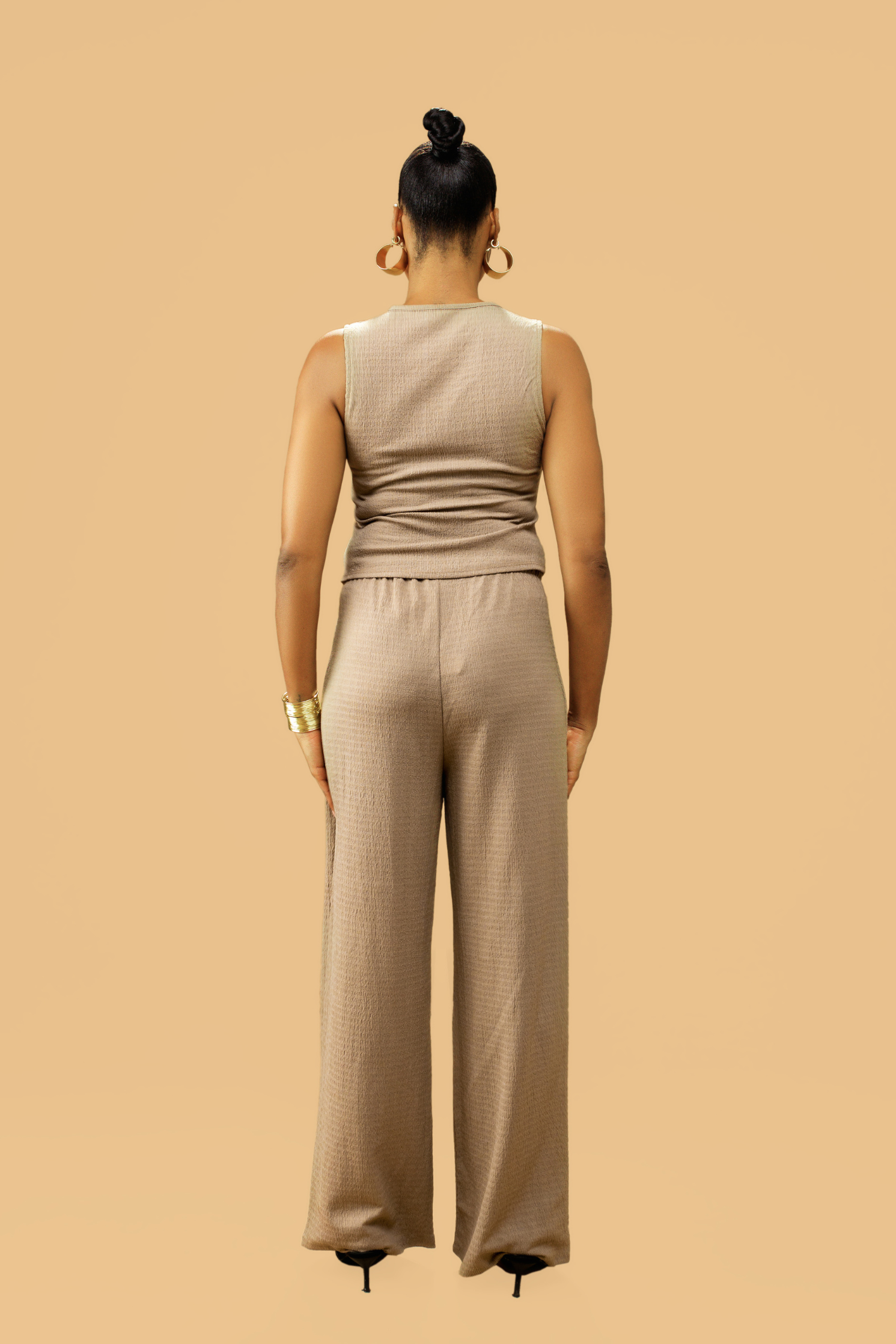 Women's Textured V-Neck Button-Up Waistcoat Co-ord Set - Amber Fashion UK