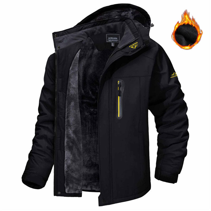 Winter Hooded Jacket Fashion Casual Warm Fleece Coat Windproof Rainproof Parka Windbreaker Men's Top - Amber Fashion UK