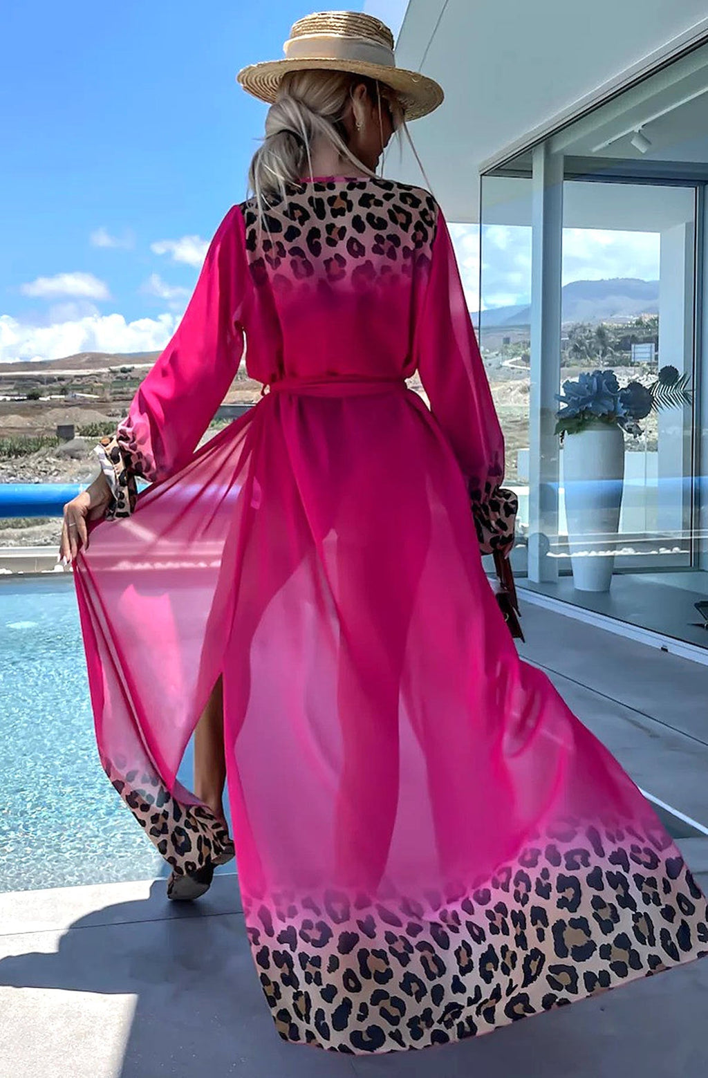 Alora Ombre Leopard Animal Beach Cover Up Wrap Maxi Dress